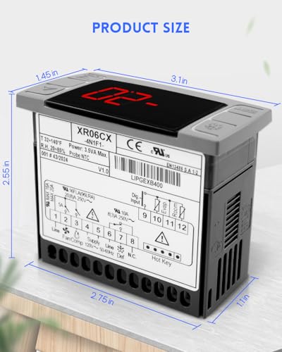 Fit for Dixell XR06CX-4N1F1 Temperature Controller with Temperature Sensing Probe，Digital Thermostat Controller Fit for 120V 50-60hz Commercial Refrigerators/ Freezer - style: XR06CX-4N1F1
