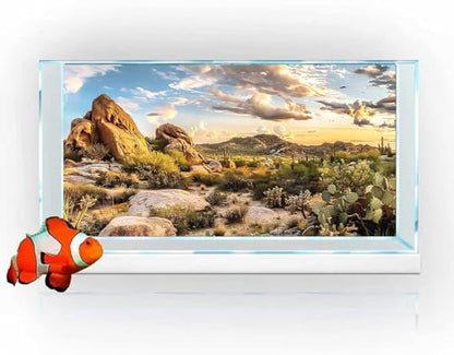 Reptile Habitat Background, Blue Sky Oasis Cactus Sun and Desert Terrarium Background with 6 EVA Double-Sided Tapes 36x18 inches/90x45 - color: Sun, size: 36"L x 18"W