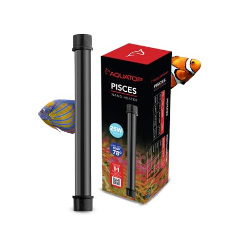 Aquatop 25W Pisces Nano Heater – Fully Submersible for Nano Fish Tanks Up to 8 Gal – Preset 78°F – Heat-Resistant Water Heater for Small Aquariums - size: 25W