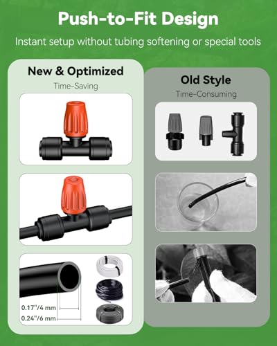 Pawfly 30 Pcs Push-to-Fit Drip Irrigation Spray Emitters for 1/4 Inch Tubing, Tee Misting Atomizing Nozzles Micro Sprayers with Adjustable 360 Degree Water Flow, Irrigation Drippers with End Plugs - size: 30pcs Three-Way Integrated Atomizing Nozzle