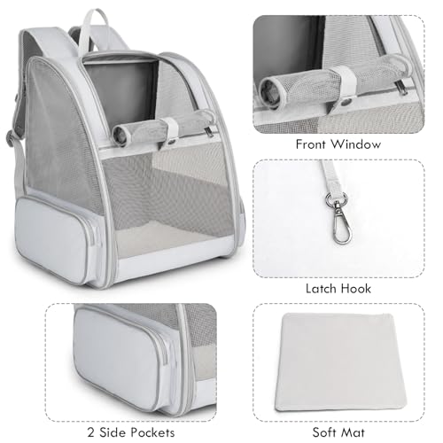 Cat Backpack Carrier, Large Pet Carrier Backpack with Kitten Wand Feather Toy for Medium Small Dog Cat Puppy Kitty Bunny up to 15lbs, Ventilated Mesh Kitten Bookbag for Travel Walking Outdoor (Grey) - color: Grey