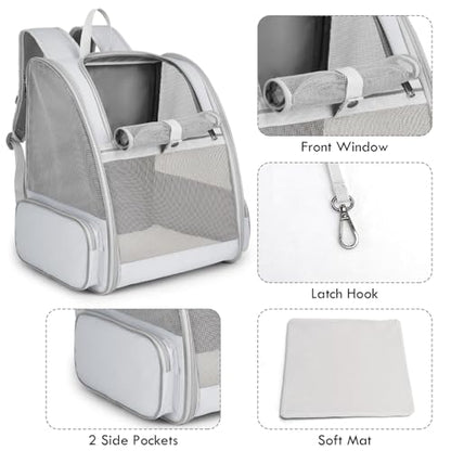 Cat Backpack Carrier, Large Pet Carrier Backpack with Kitten Wand Feather Toy for Medium Small Dog Cat Puppy Kitty Bunny up to 15lbs, Ventilated Mesh Kitten Bookbag for Travel Walking Outdoor (Grey) - color: Grey