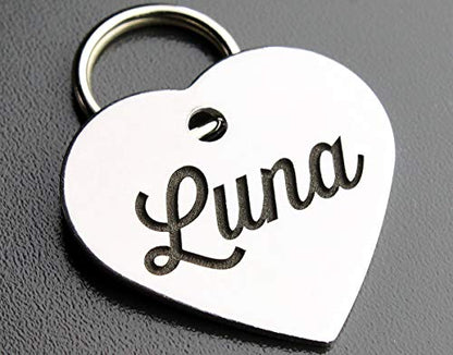 DEEP Engraved Premium Dog & Cat ID Tag – Personalized, Stainless Steel, Long-Lasting Durability - Heart 1-1/8"x1-1/8 (1-Side Engraving) - style: HEART 1-1/8"x1-1/8" (1-Side Engraving)