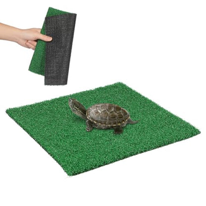 Toddmomy Turtle Basking Platform, Artificial Grass Mat for Aquarium, Square Floating Dock with Ramp for Aquatic Turtles, Reptile Resting Terrace and Tank Landscaping Accessories (9.8" x 9.8")