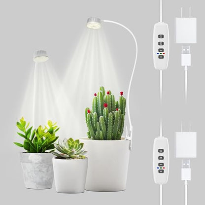 Shyineyou Small Grow Lights for Indoor Plants Full Spectrum,Plant Lights for Indoor Growing, Clip on Plant Grow Light with 3/9/12H Timer for Succulents,Small Plants, 2-Pack - size: 2P