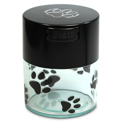 Pawvac 3 Ounce Vacuum Sealed Pet Food Storage Container; Black Cap & Clear Body/Black Paws - color: Clear Paws, size: TV2
