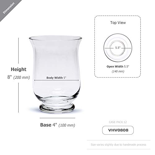WGV Unique Bouquet Vase, 5.5" W, 8" H, Clear Short Hurricane Glass Candle Holder, Floral Planter Terrarium, Home Wedding Event Decor, 1 Piece (VHV0808) - size: Hurricane 8"H