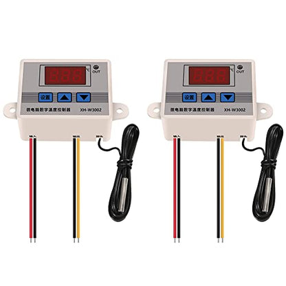 2PCS XH-W3002 Digital Temperature Controller -50 to 110 °C Programmable Heating Cooling Thermostat LED Display Thermostat Control Switch and NTC 10K Thermistor Sensors with Waterproof Probe