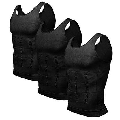 Odoland Men Compression Shirt 3 Pack Body Shaper Vest Tank Top | Nylon & Spandex, Moisture-wicking Tummy Shaper for Gym, Running, Daily, Breathable, Stretchy - color: Black/Black/Black, size: X-Large