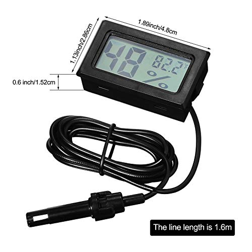 Weewooday 6 Pcs Digital Humidity Meter with Probe LCD Thermometer,Black | Fahrenheit Display for Incubator Reptile Brooder Greenhouse, Remote Sensor Probe, Accurate Monitor for Chicken Coop Plant - size: Black