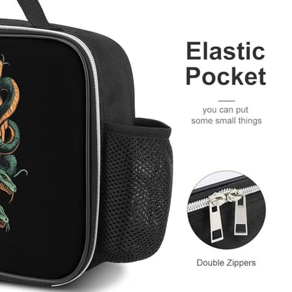 Medusa with Snakes Insulated Lunch Bag Polyester 27x21x9cm | Makeup Storage Tote with Removable Handle and Mesh Side Pocket for Women Men Work Picnic Travel