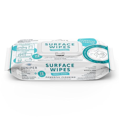 Juniper CLEAN 1 Pack Surface Cleaning Wipes Bleach Free, All-Purpose Cleaner for Bathroom, Kitchen, Office, 72 Count Soft Flow, Fresh Scent, Lint Free & Durable - size: 72 Count (Pack of 1)