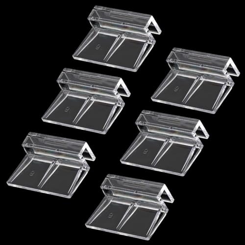 Sliverdew 6 PCS Aquarium Lid Clips, 6mm Clear Acrylic Fish Tank Lid Holder Aquarium Cover Support Clamps for Rimless Aquarium Glass Top, Plastic Fish Tank Cover, Aquarium Hoods - size: for 6mm thickness