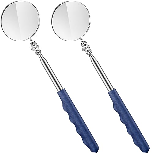 2 Pcs Telescoping Inspection Mirror Mechanics Mirror,50mm,Blue | Round Extendable Handle for Technicians, HVAC Hard-to-reach Areas, Adjustable Angle Joint, Contractor Observation - color: Blue, size: 50mm