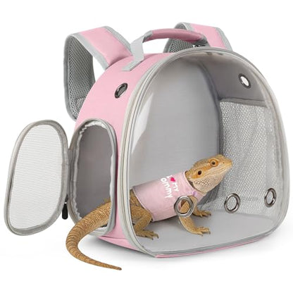 Bearded Dragon Carrier Backpack with Security Printing Harness Set, Reptile Lizard Travel Carrier (Pink, Mommy Harness) - color: Pink