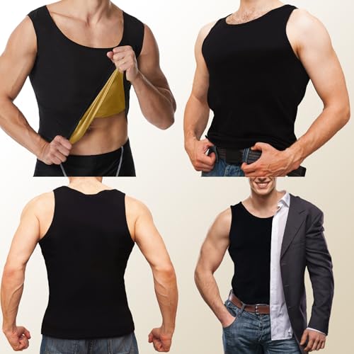 Sauna Vest for Men Waist Trainer, Sleeveless Mens Sweat Sauna Suit Shirt Compression Tank Top - color: Golden Inner, size: 4X-Large-5X-Large