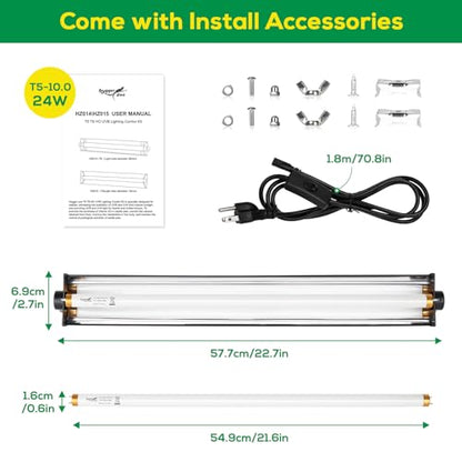 T5 UVB Reptile Light Fixture HO UVB Bulb Lighting Combo Kit, 10.0 UVB Light for Reptiles Terrarium Hood with 24W Reptile Light Bar UVA UVB Desert Lamp for Bearded Dragon Turtle Tank, 22Inch - size: T5-22Inch