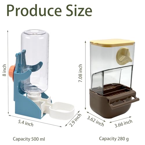 Automatic Bird Feeder for Cage No Mess Bird Feeder Water Dispenser Set | Acrylic Parrot Food Container Drinker Cage Accessories for Small Birds Canary Parakeet Finch Cockatiel Lovebirds - color: Coffee Color + Blue