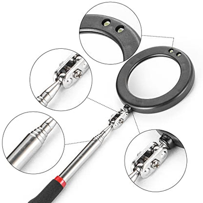 4PCS Telescoping Inspection Mirror LED Lighted Inspection Mirror for Mechanic Checking Vehicle, Car, Eyelashes, Mouth, Small Parts Observation (Extendable, Rectangle & Round)