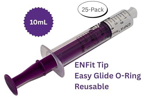 Envue ENFit 10mL Reusable O-Ring bFed Syringe for Tube Feeding, 25-Pack, Purple Plunger