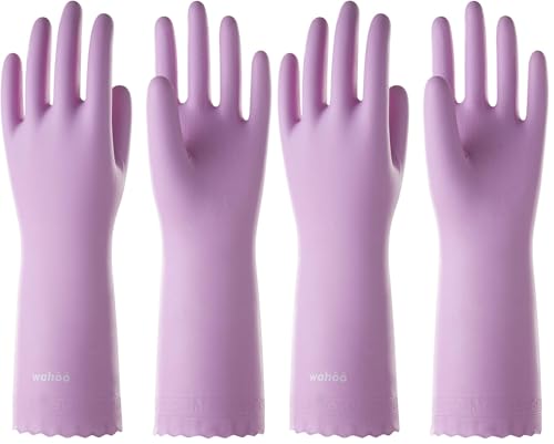 LANON wahoo Skin-Friendly Cleaning Gloves, Dishwashing Kitchen Gloves with Cotton Flocked Liner, Reusable, Non-Slip, Mauve Mist, Medium (Pack of 2) - color: Mauve Mist, size: Medium (Pack of 2)