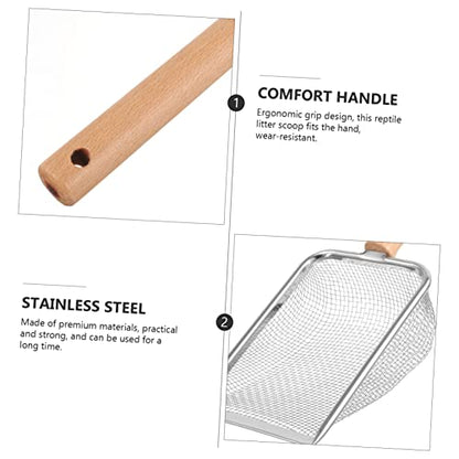 HANABASS Reptile Litter Scoop Stainless Steel Poop Cleaning Tool for Reptiles Tortoises Lizards Snakes and Mesh for Easy Cleanup of Sand and Litter