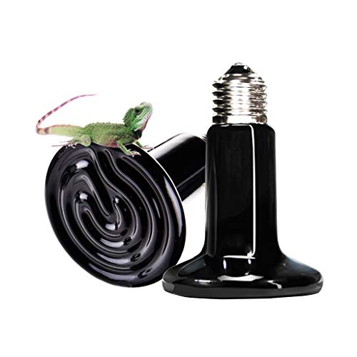 Ceramic Heat Emitter, 200W Reptile Heat Bulb 2-Pack, No Light Infrared Heating Lamp for Bearded Dragon, Snake, Lizard, Tortoise, Chicken Coop & Amphibian (E26 Base, Black)