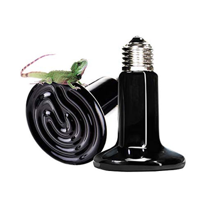 Ceramic Heat Emitter, 200W Reptile Heat Bulb 2-Pack, No Light Infrared Heating Lamp for Bearded Dragon, Snake, Lizard, Tortoise, Chicken Coop & Amphibian (E26 Base, Black)
