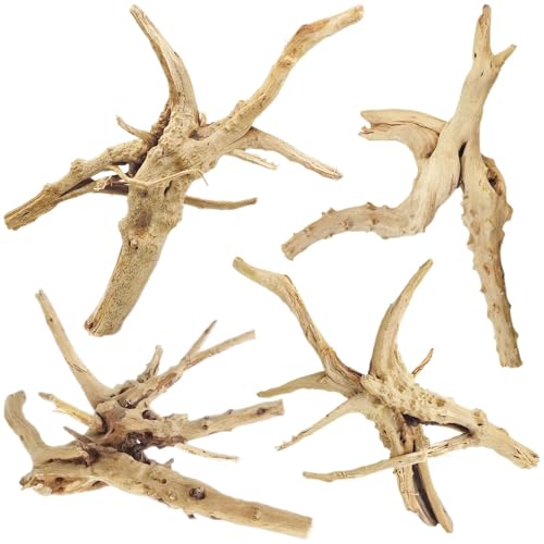 Tfwadmx Natural Driftwood for Aquarium, 6-8" 4 Pcs Wood Aquarium Decorations Fish Tank Log Reptile Tree Branches, Assorted Spider Wood Branch - size: Spiderwood（6-8 inch pack of 4）