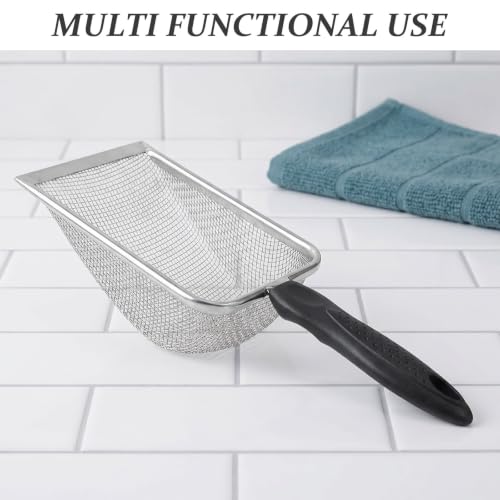 FOMIYES 2pcs Stainless Steel Substrate Scoop for Reptile and Fish Tanks, Mesh Litter Scoop with Streamlined Antislip Handle, Arc Shape for Easy Cleaning and Reaches Tank Corners
