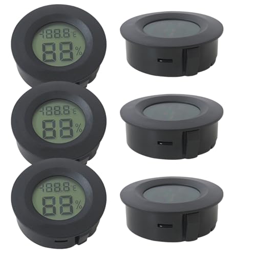 Upgraded 6Pcs Mini Hygrometer Digital Thermometer Humidity Meter, Hygrometer Thermometers Indoor/Outdoor Humidity Monitor Reptile Thermometer for Greenhouse Garden Cellar (Round, Black) by Hilanda