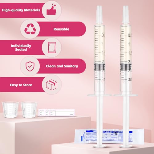 Syringes with Caps Kit, 50pcs 3ml Colostrum Syringe, 2pcs 30ml Measuring Cup, 50pcs Adhesive Labels - style: 3ml