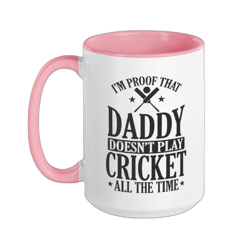 Daddy doesn't play Cricket all the Time Ceramic Mug, Pink/White, 15oz - color: Pink/White, size: 15 Ounces