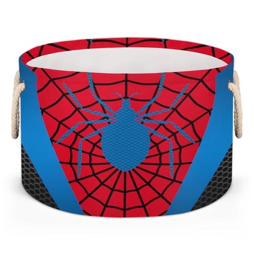 Storage Baskets - Large Red Blue Spider Web Nursery Organizer Bin Box with Handles Collapsible Round Laundry Hamper for Kids Boy Toys Blanket, Bedroom Living Room Decor Gift Basket (19.4"x13.3") - color: Red and Blue Spider Web