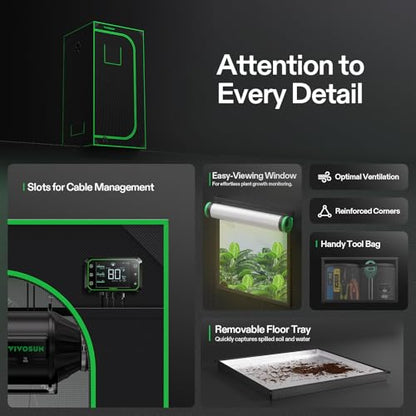 VIVOSUN S276 2.7x2.7 Grow Tent 32"x32"x63" Highest Reflective Mylar Tent | Easy View Observation Window & Removable Floor Tray, 100% Reflective Mylar Interior, Steel Frame for Growth Setup - size: 32"x32"x63"