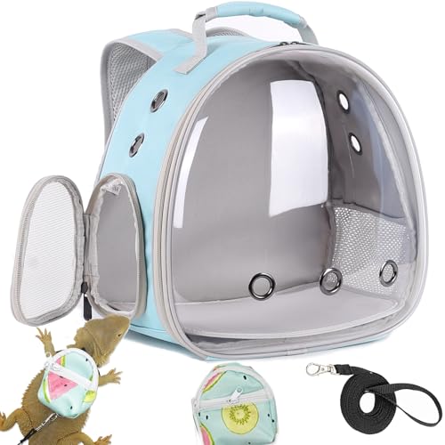 Bearded Dragon Backpack Carrier,Reptile Portable Backpack Carrier with Small Backpack Harness Leash Set,Space Capsule Clear Bubble Window Travel Backpack for Lizard Travel,Guinea Pig,Rabbit - color: Blue