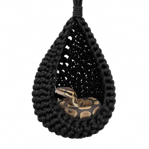 Snake Hammock for Terrarium, Handwoven Reptile Hanging Sleep Pouch, Soft Rope Hideout for Gecko, Small Lizard Tank Accessories(Black) - color: Black