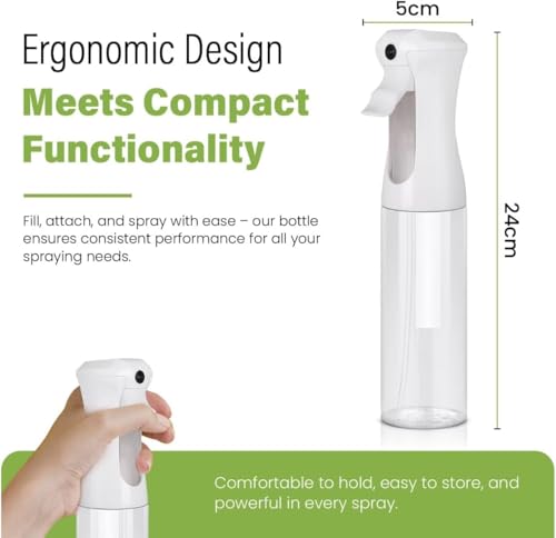 VIGOR PATH Continuous Mist Clear Spray Bottle 300ml Fine Mist for Hair | Ultra Fine Atomizer Leak Proof Ergonomic Construction 360 Refillable - size: 10 Ounces