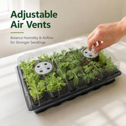Gardzen 5 Pack Seed Starter Trays with Vented Domes 75 Cell Black | Reusable Plant Germination Kit with Humidity Domes and Bases for Starting Seeds, 15"x9" Tray - size: 15-Cell 5-Pack