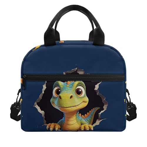 Dinosaur Kids Lunch Bag Insulated Lining - Holds Full Lunch + Snack + Water Bottle - Keeps Cool- Good for Dinosaur Museum Visit, Preschool - color: Dinosaur