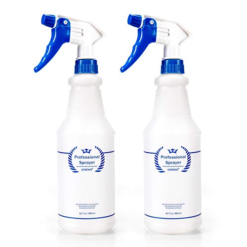 Plastic Spray Bottles 2 Pack, 32 Oz, Heavy Duty Sprayer, All-Purpose, Blue | Chemical Resistant, Mist & Stream, Leak-Proof, Better Trigger, Measurements, for Cleaning Solutions, Planting, Car Detailing - color: Blue