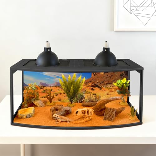 Bearded Dragon Tank, Curved Reptile Enclosure with 3-Side Clear Acrylic Panels, Spacious Lizard Tank with Metal Mesh Top and Lockable Door for Reptile Habitat (Black, 32" Length,34 Gallons) - color: Black, size: 32"Length,34 Gallons