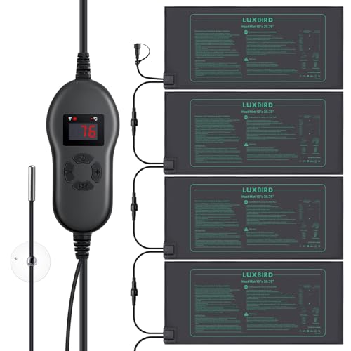 LUXBIRD 4 Pack Seedling Heat Mats with Digital Thermostat Controller, 10" x 20.75" Waterproof for Seed Starting, Germination, Hydroponics, Brewing, Breeding, Greenhouses (LB-HT04) - size: 4 Pack-10x20.75