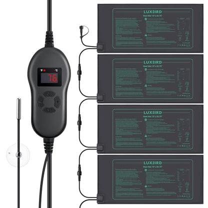 LUXBIRD 4 Pack Seedling Heat Mats with Digital Thermostat Controller, 10" x 20.75" Waterproof for Seed Starting, Germination, Hydroponics, Brewing, Breeding, Greenhouses (LB-HT04) - size: 4 Pack-10x20.75
