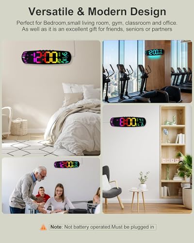 Large Digital Wall Clock for Classroom, 14.4 inch Large Display | Auto Dimming, Temperature and Date, Remote Control, Night Light, DST, Alarm, Wallclockfor Gym/Bedroom/Living/Seniors - color: Vibrant