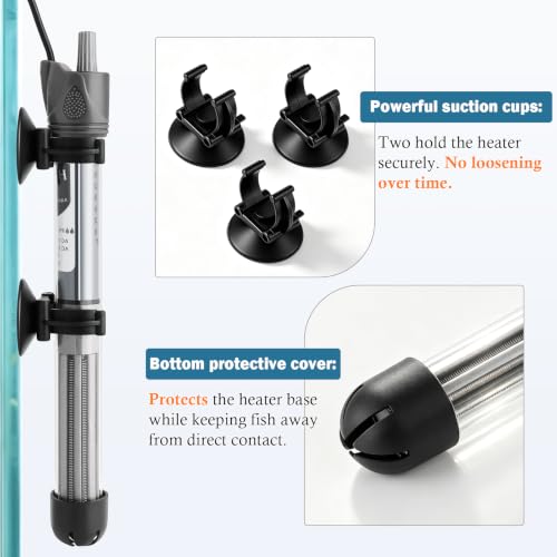 HITOP 100W Adjustable Aquarium Heater, Submersible Fish Tank Heater Thermostat with Suction Cups for 12-30Gal - size: 8.8in-100w