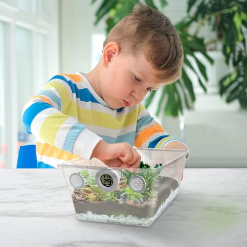 6 Quart Clear Plastic Vented Terrarium Habitat with Digital Hygrometer for Isopods Small Bugs Insects Reptiles Pets