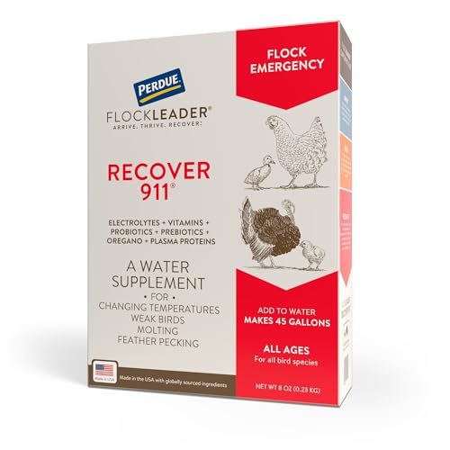 Recover 911, Poultry Water Supplement for Flock Emergencies,8oz | Use during flock challenges like extreme temperatures, predator attacks, molting, introducing new chickens & feather pecking. - size: 8 Ounce (Pack of 1), style: Recover 911