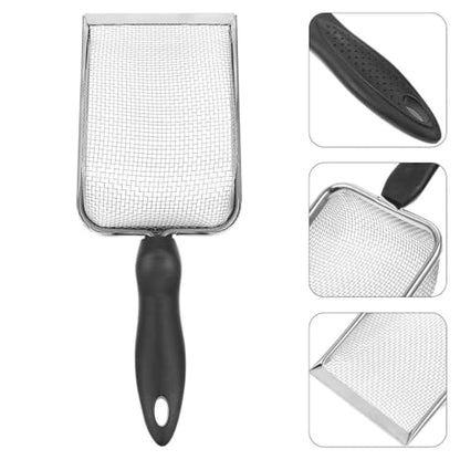 Fine Mesh Sand Scoop for Reptiles Heavy Duty Stainless Steel 6-mesh Substrate Cleaner with 3.8x3.8mm Mesh Size, Arched Blade Design Reaches into Desert Terrarium Corners for Lizard
