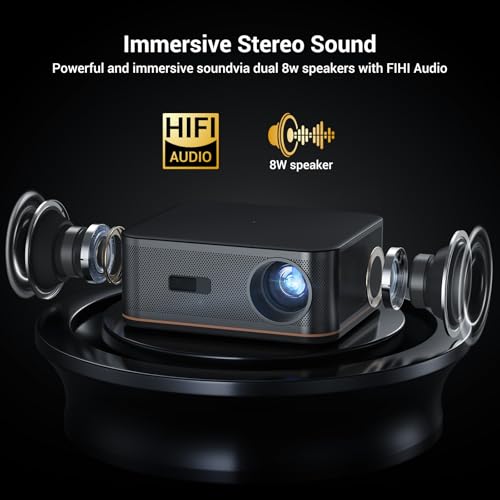 HAPPRUN 2000 ANSI 4K Decoding Projector with WiFi and Bluetooth, Auto Focus | 300'' Display for Indoor/Outdoor, Portable Home Theater, Smart Movie Projector Compatible with Phone/TV Stick/PC/PS5